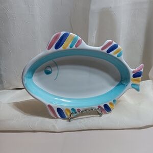 Caleca Sorrento Colorful Fish-Shaped Italian Pottery Dish- Whimsical 9-1/2×7"